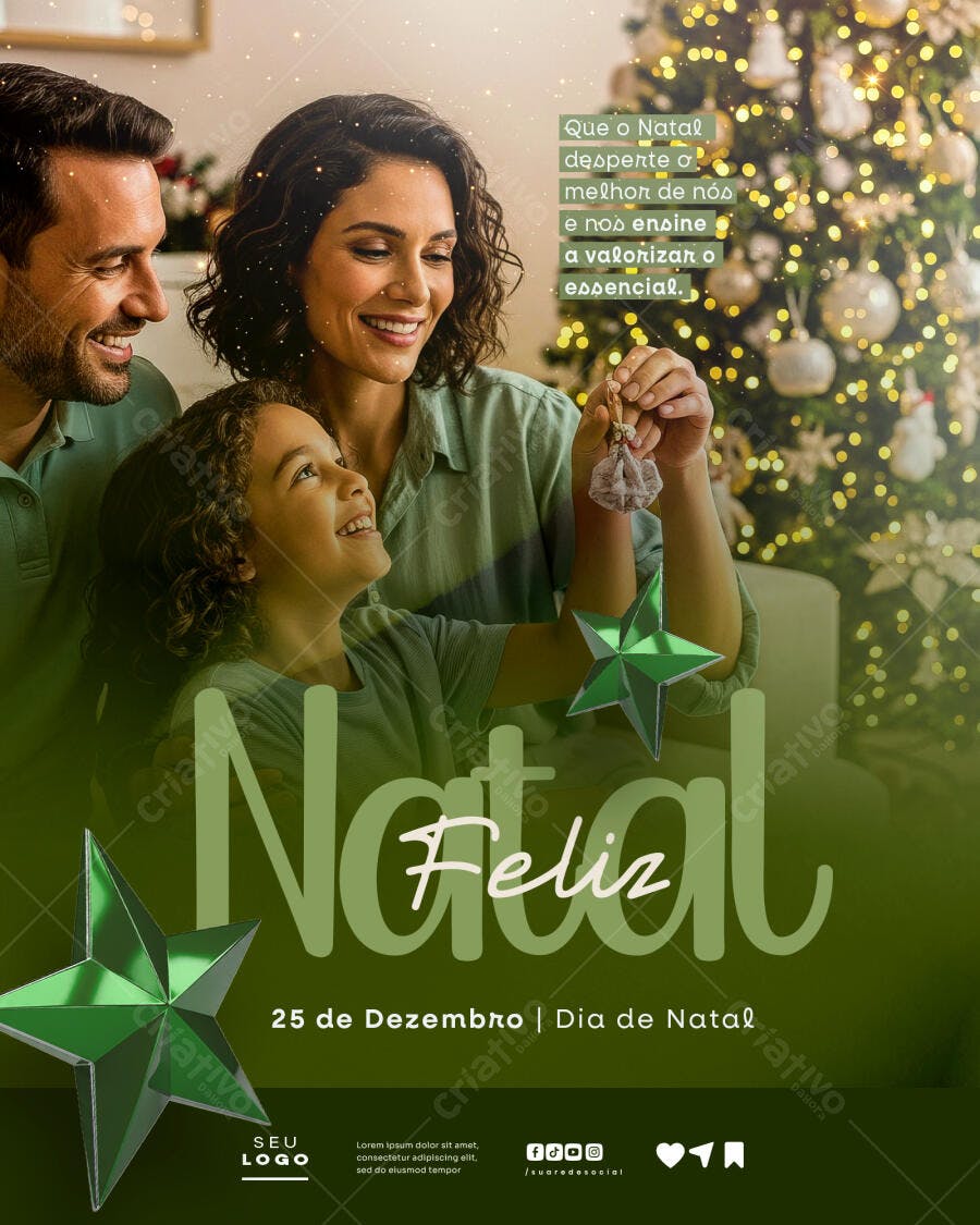 Flyer de Natal para Família Feliz com Estrelas PSD Editável