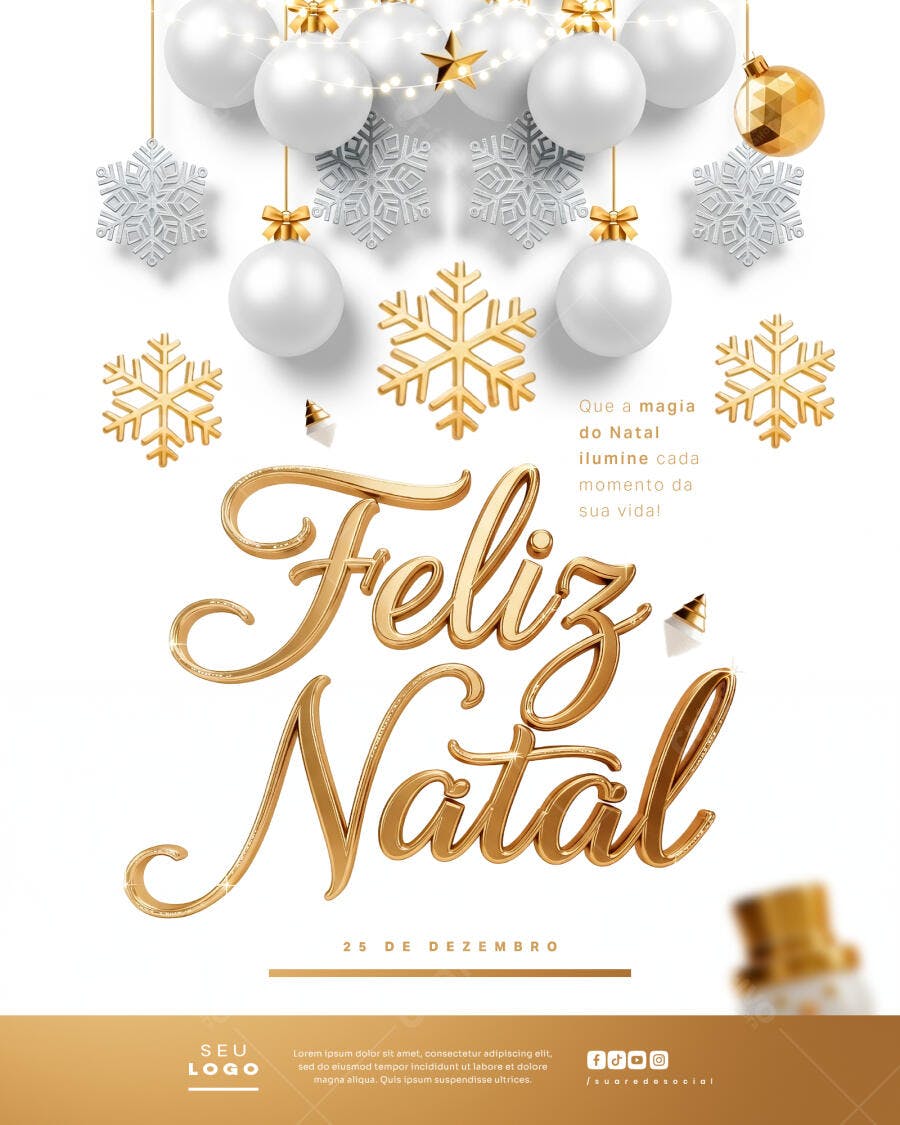 Flyer para Feliz Natal Dourado PSD Editável