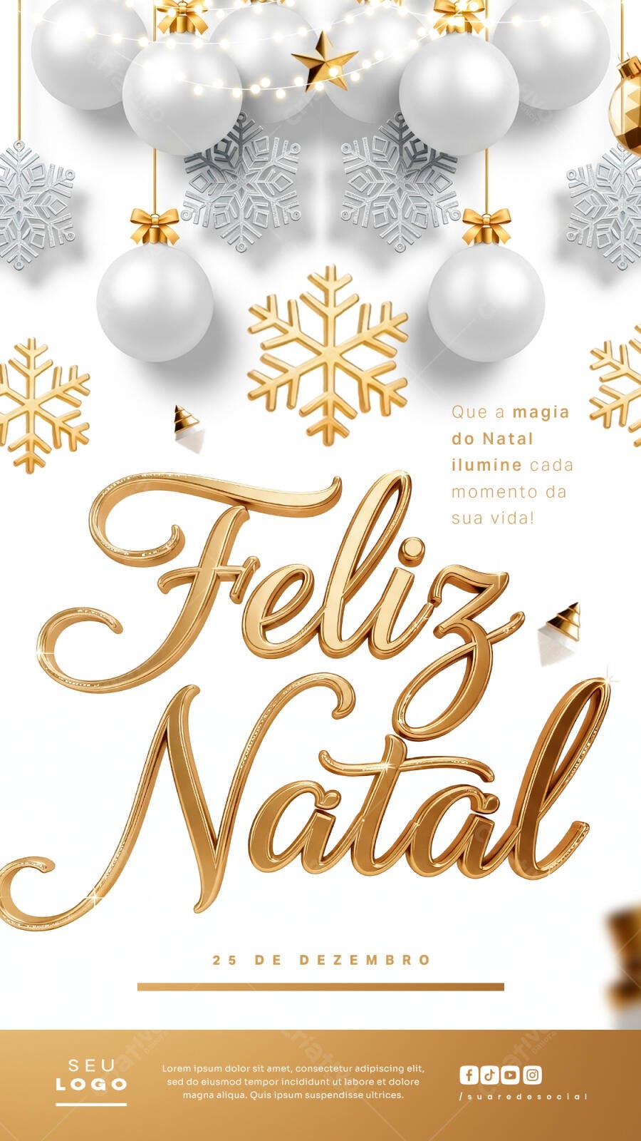 Post Redes Sociais Feliz Natal Dourado Elegante 25 Dezembro PSD Editável