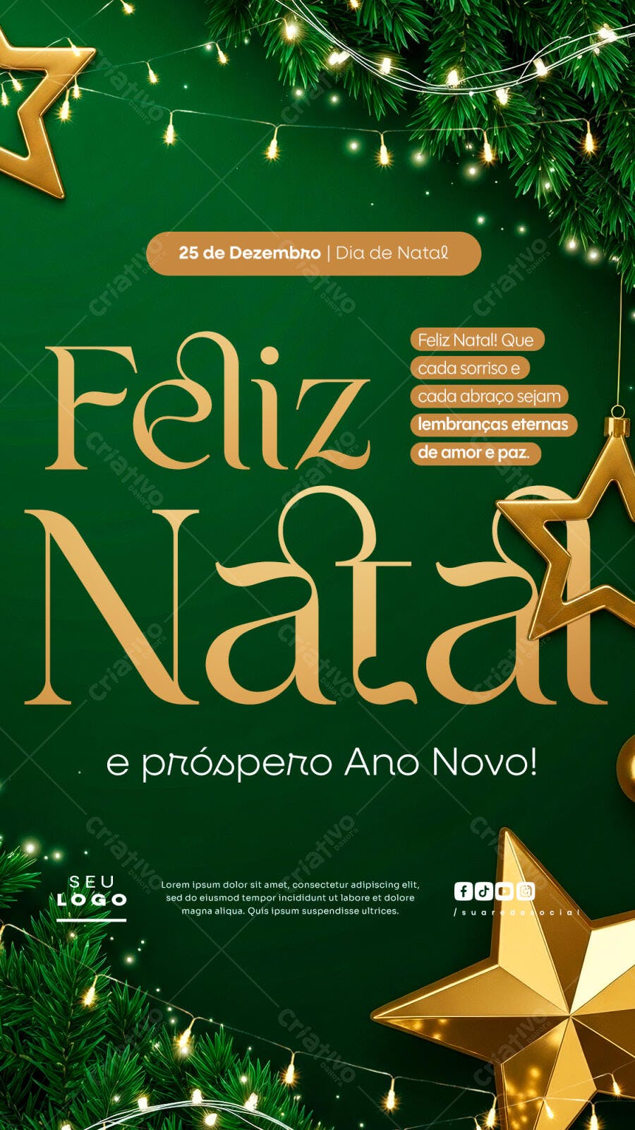 Post Feliz Natal e Ano Novo Dourado PSD Editável