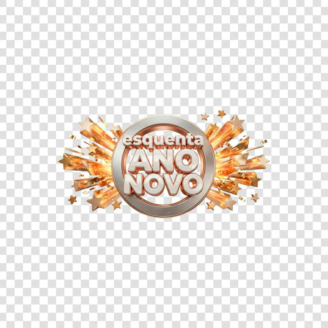 Selo Esquenta Ano Novo dourado e prata PNG com fundo transparente