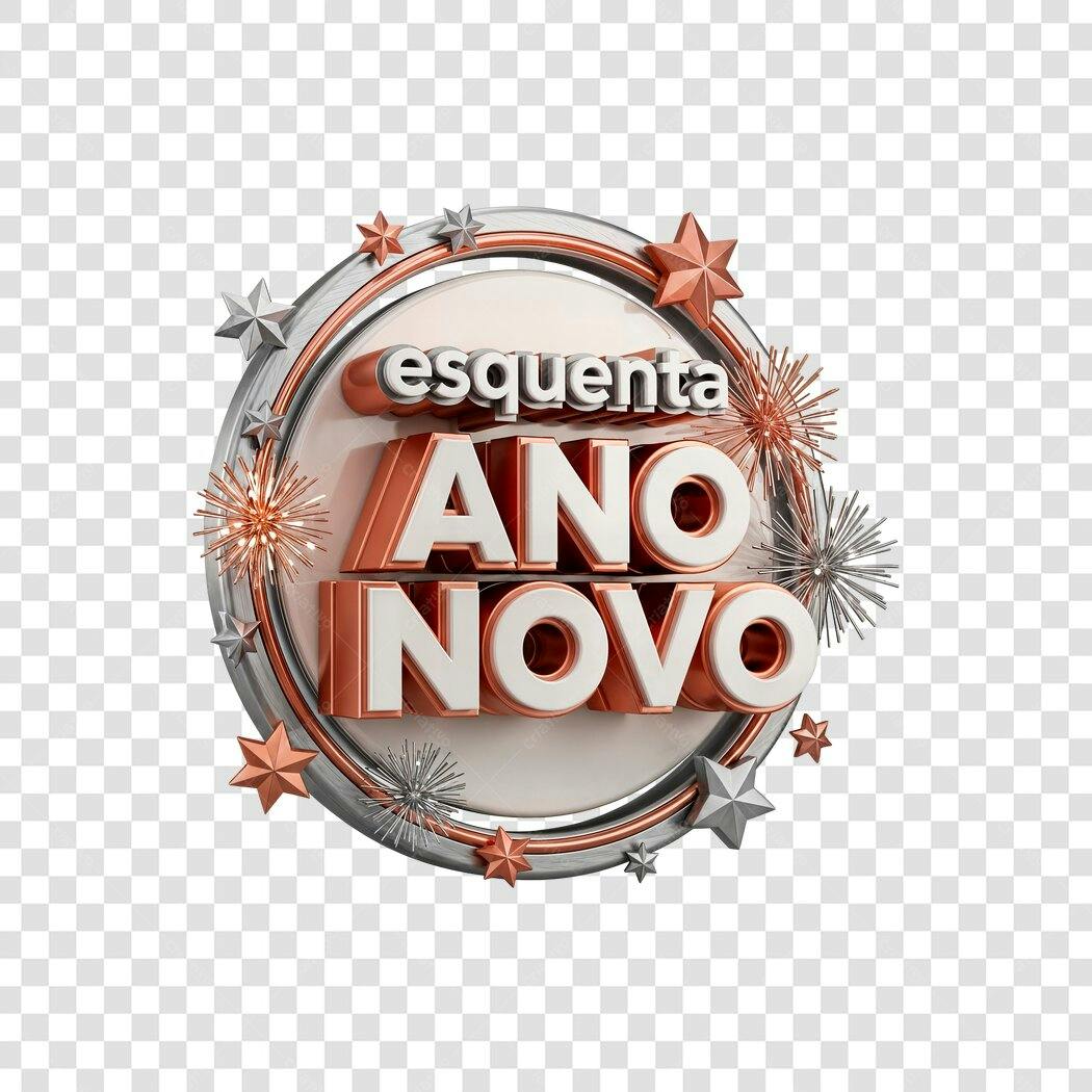 Selo 3D Esquenta Ano Novo Cobre e Prata PNG com fundo transparente