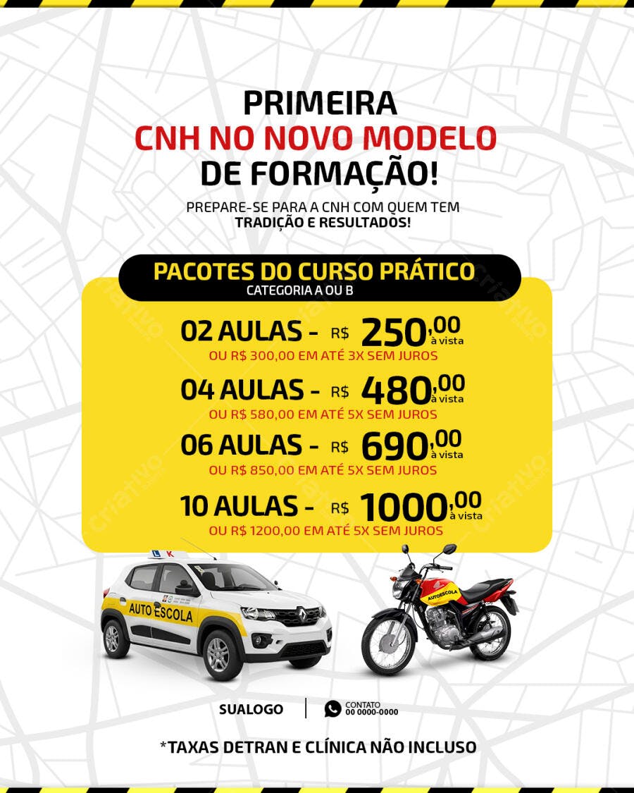 Flyer Auto Escola para Pacotes CNH Carro e Moto PSD Editável