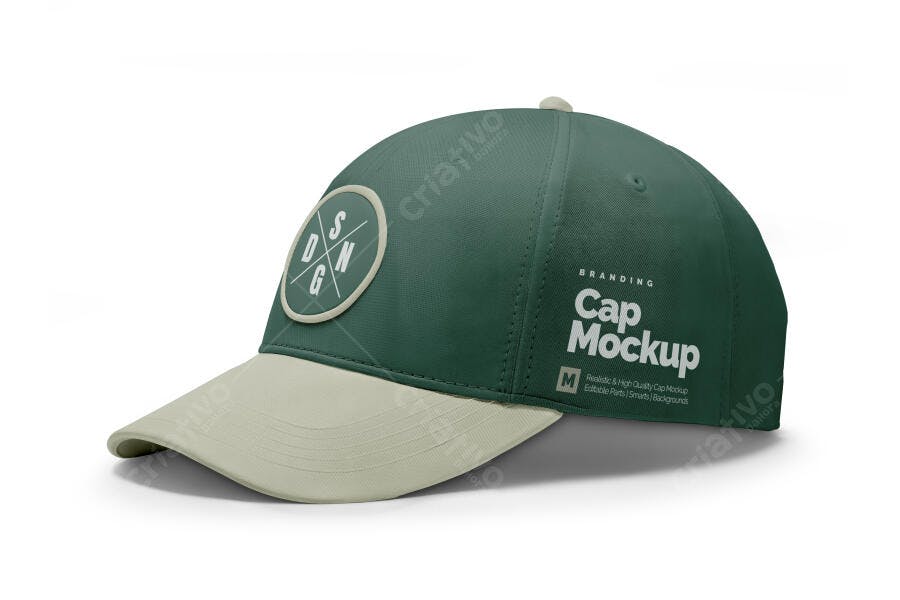 Mockup Realista de Boné Verde Escuro e Bege com Patch para Branding Casual