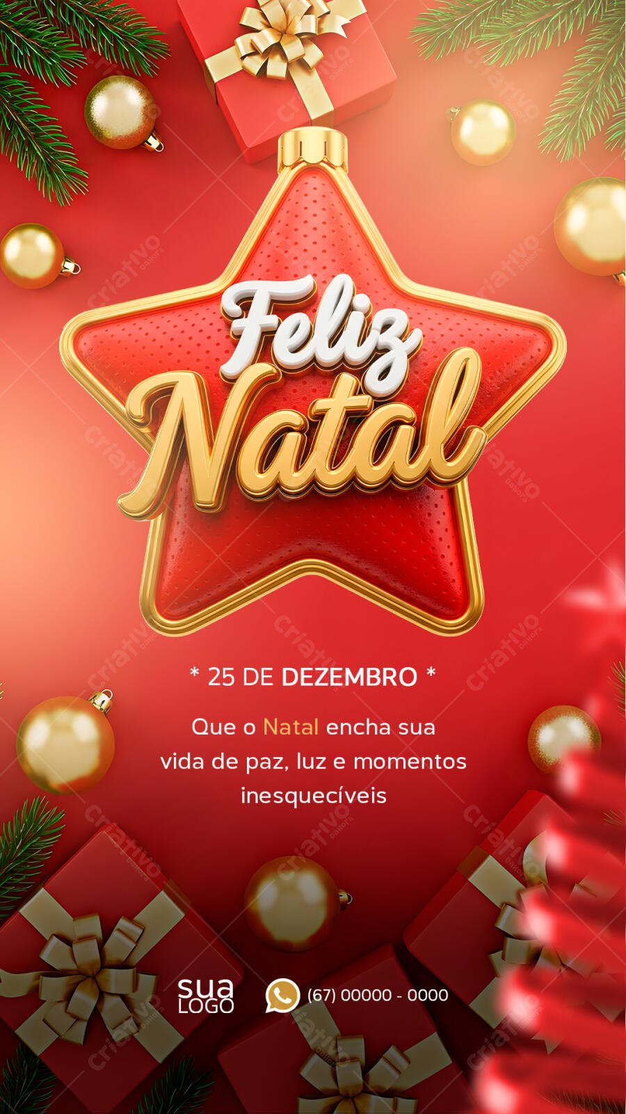 Story Feliz Natal com Estrela e Presentes PSD Editável