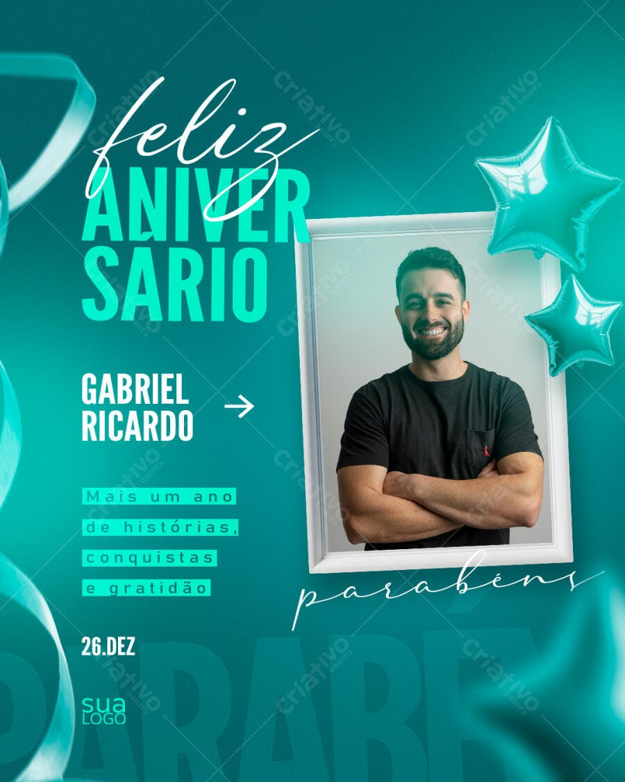 Flyer Aniversário Masculino Gabriel Ricardo PSD Editável