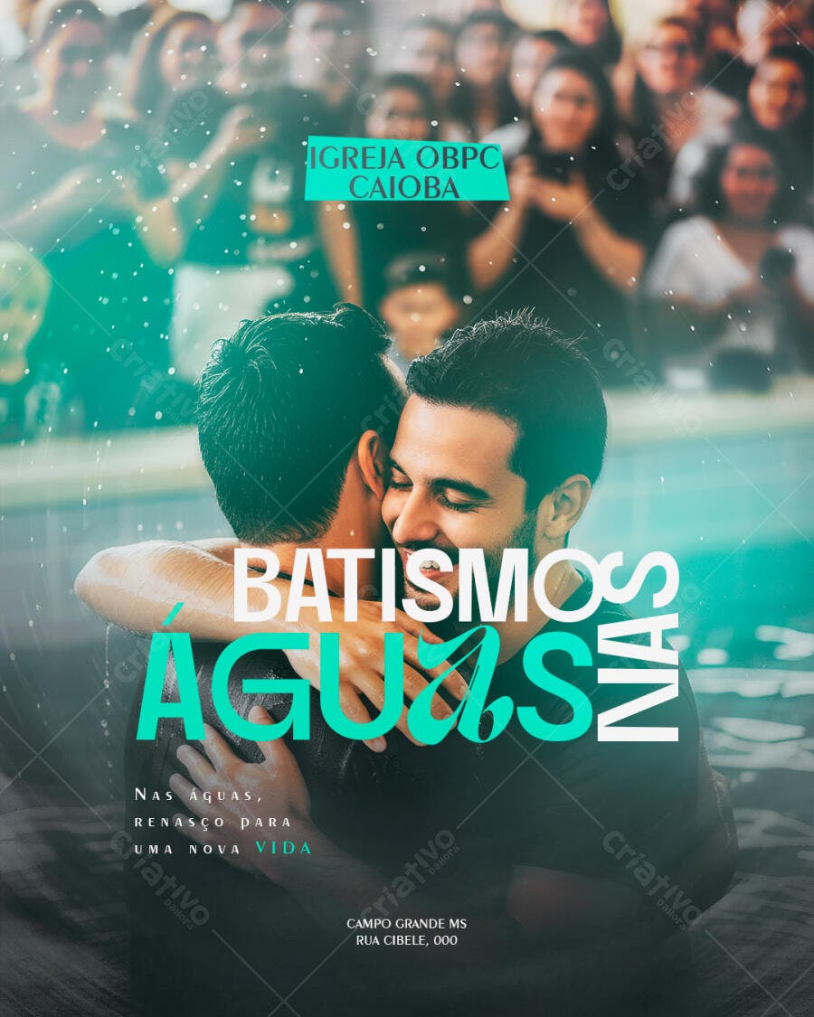 Flyer Batismo nas Águas Homens Igreja OBPC Caioba PSD Editável