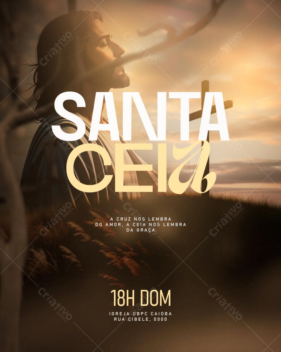Flyer Santa Ceia com Jesus Cristo e Cruz Dourada PSD Editável