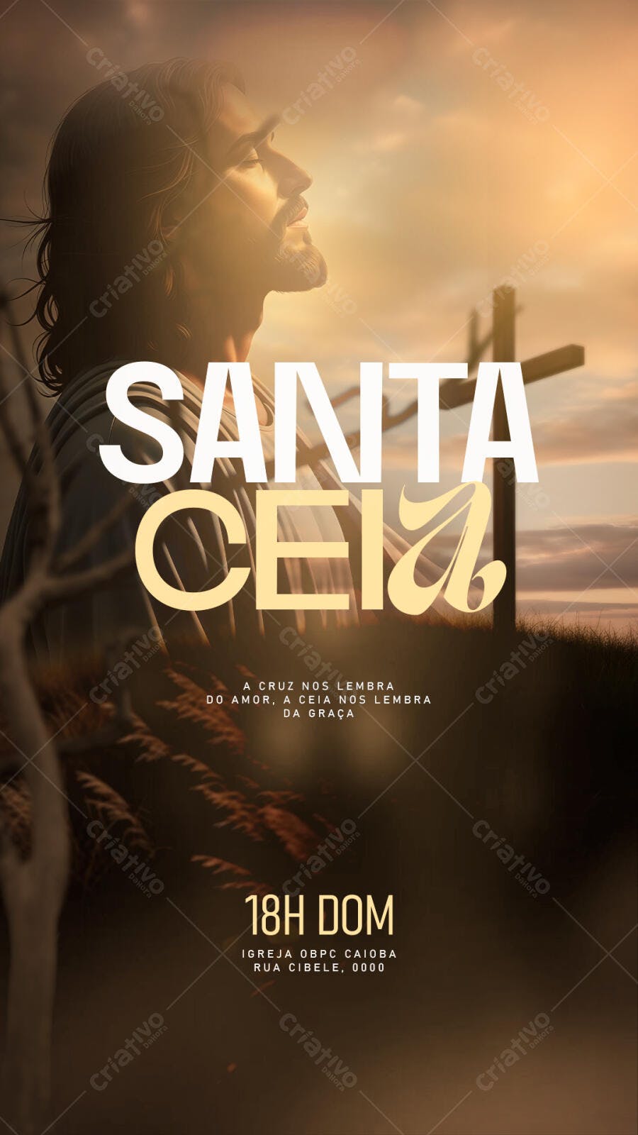 Flyer para Santa Ceia com Jesus e Cruz PSD Editável