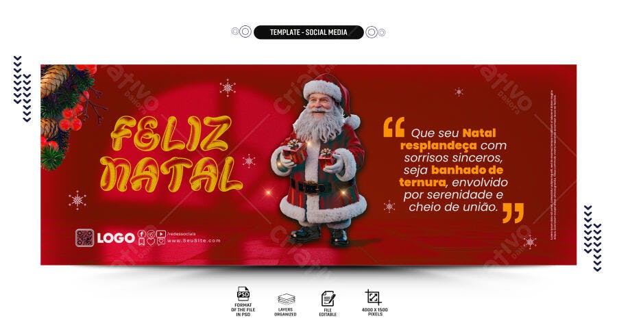 Post para Redes Sociais para Feliz Natal PSD Editável