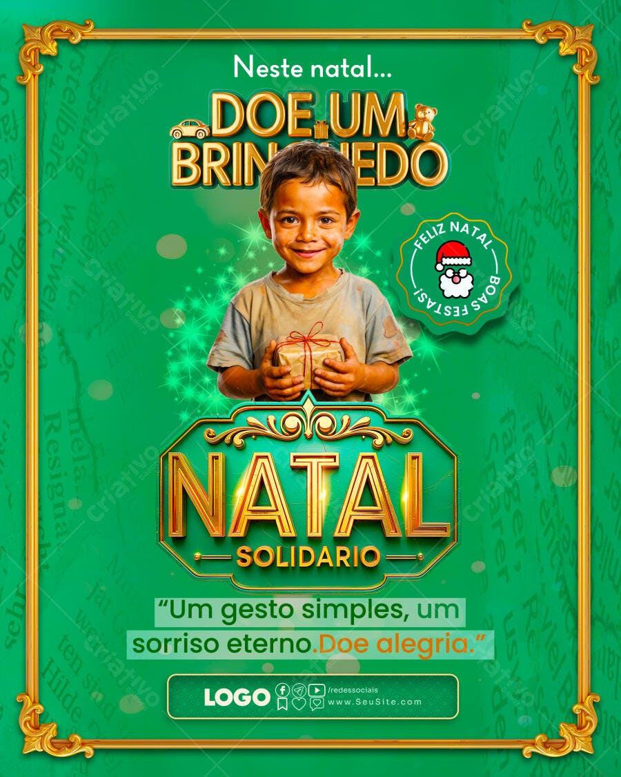 Flyer Campanha Natal Solidário Doação de Brinquedos Psd Editável