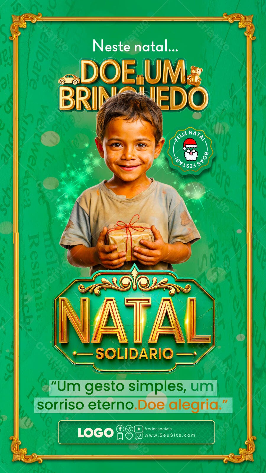 Flyer Doação de Brinquedos Neste Natal com Menino Sorrindo Psd Editável