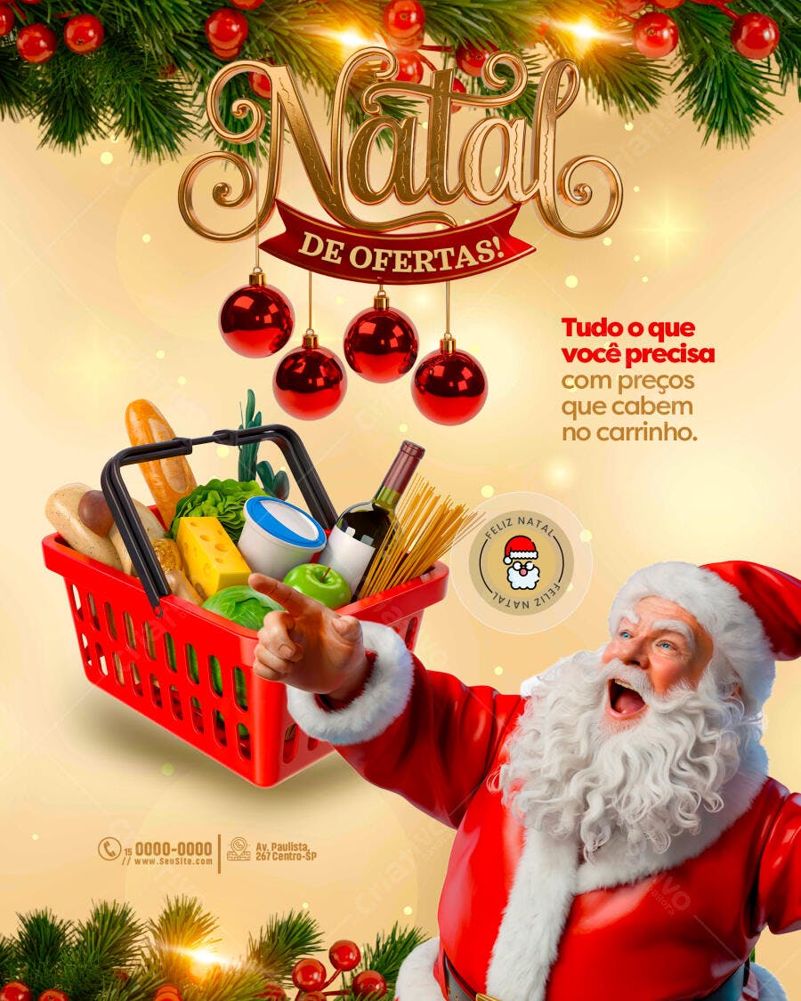 Flyer Natal de Ofertas Supermercado PSD Editável