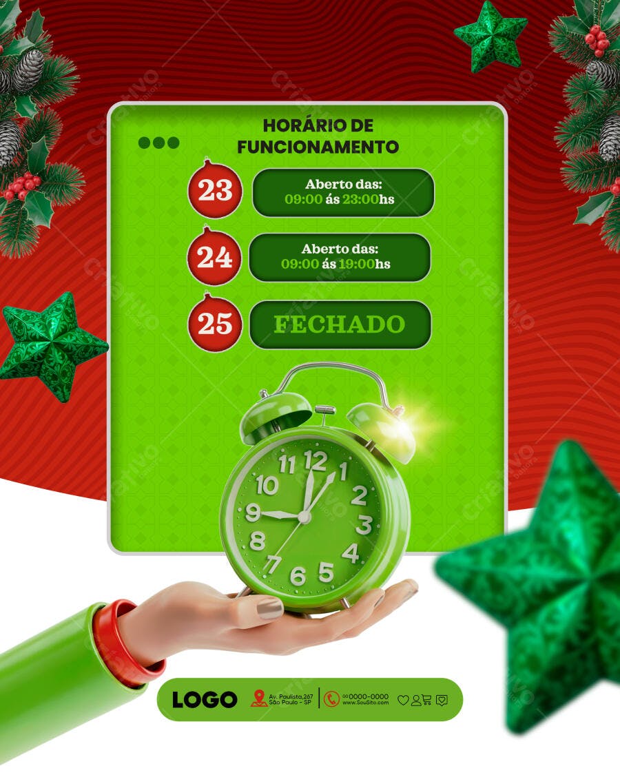Post para Redes Sociais Horário de Natal PSD Editável