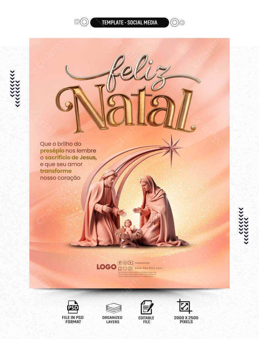 Flyer Social Media para Feliz Natal com Presépio PSD Editável