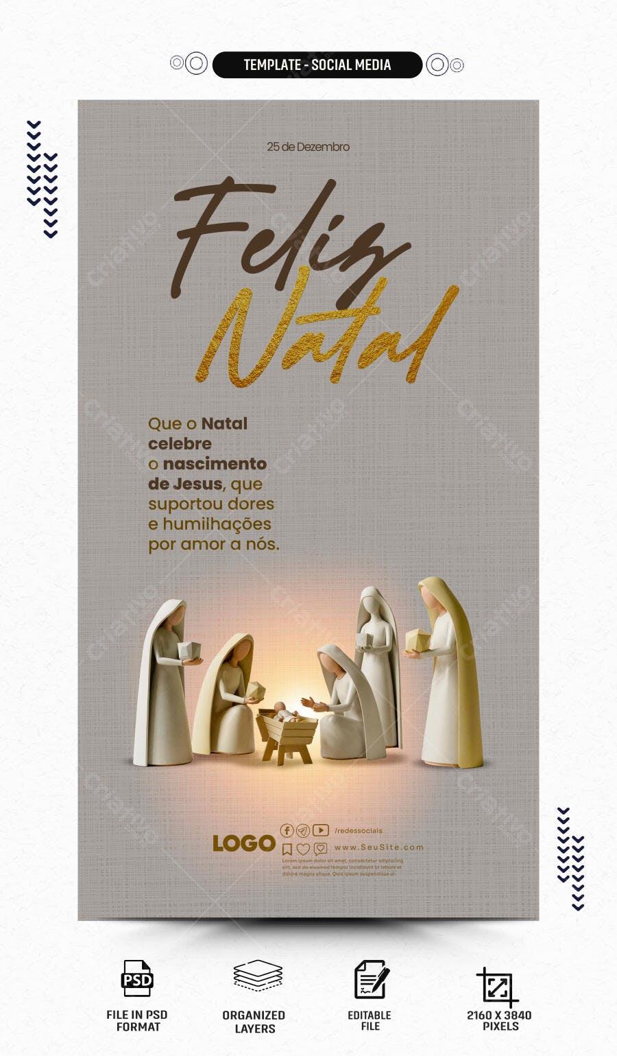 Post Redes Sociais Feliz Natal Nascimento de Jesus PSD Editável