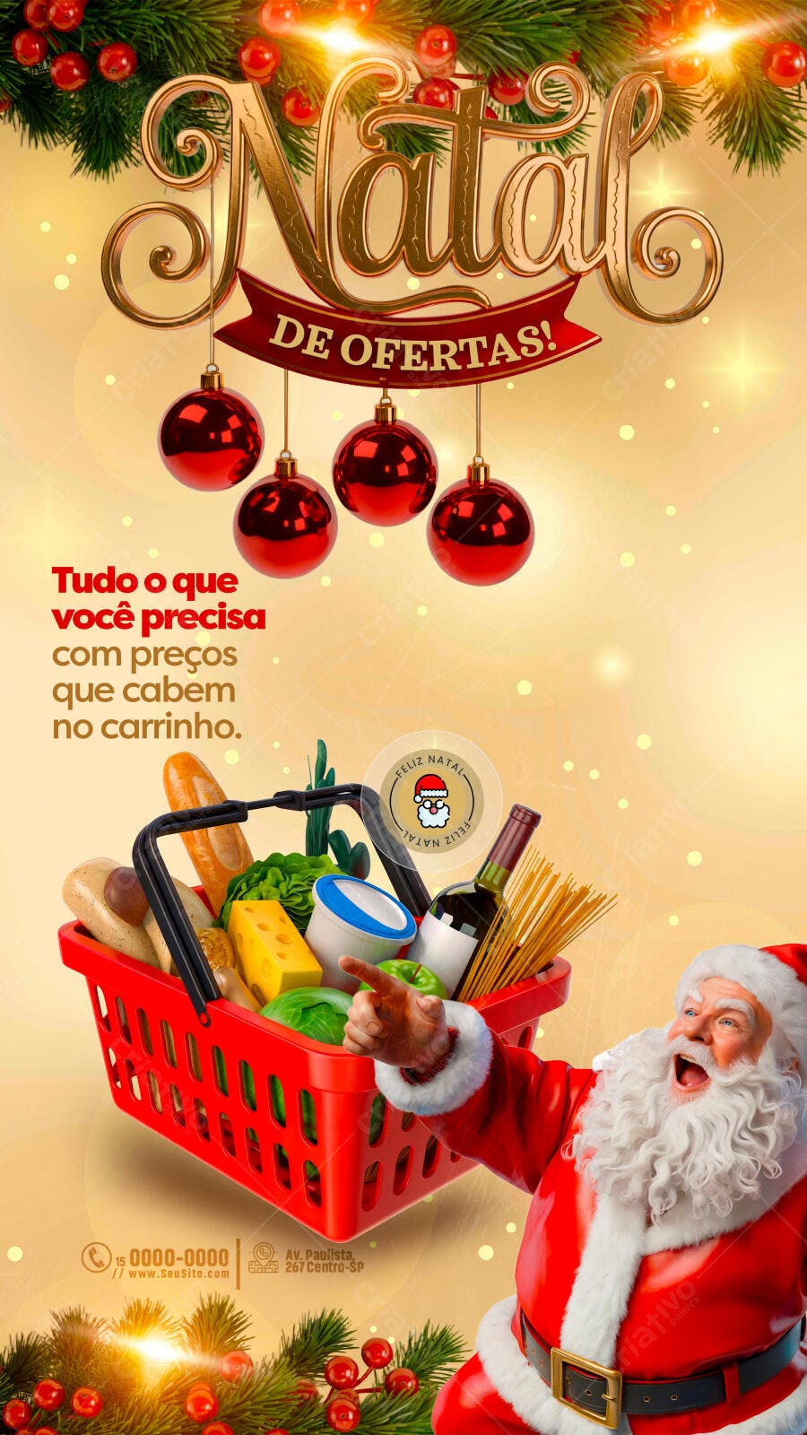 Flyer de Natal para Supermercado com Ofertas PSD Editável