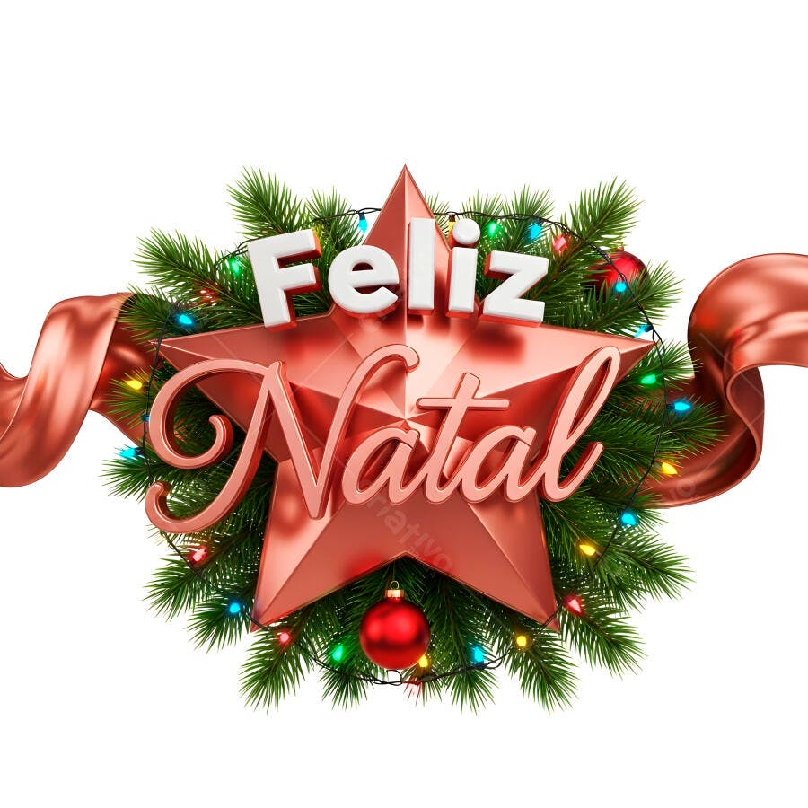 Feliz Natal estrela festiva com ramos e luzes coloridas