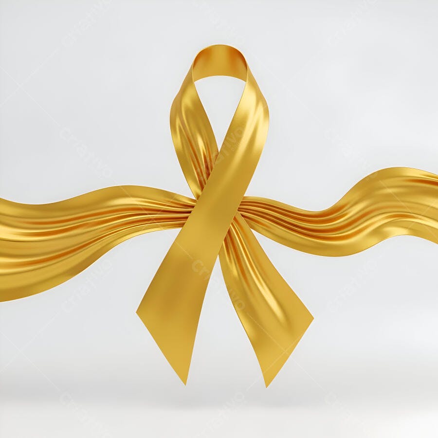 Laço dourado brilhante símbolo de conscientização em fundo branco