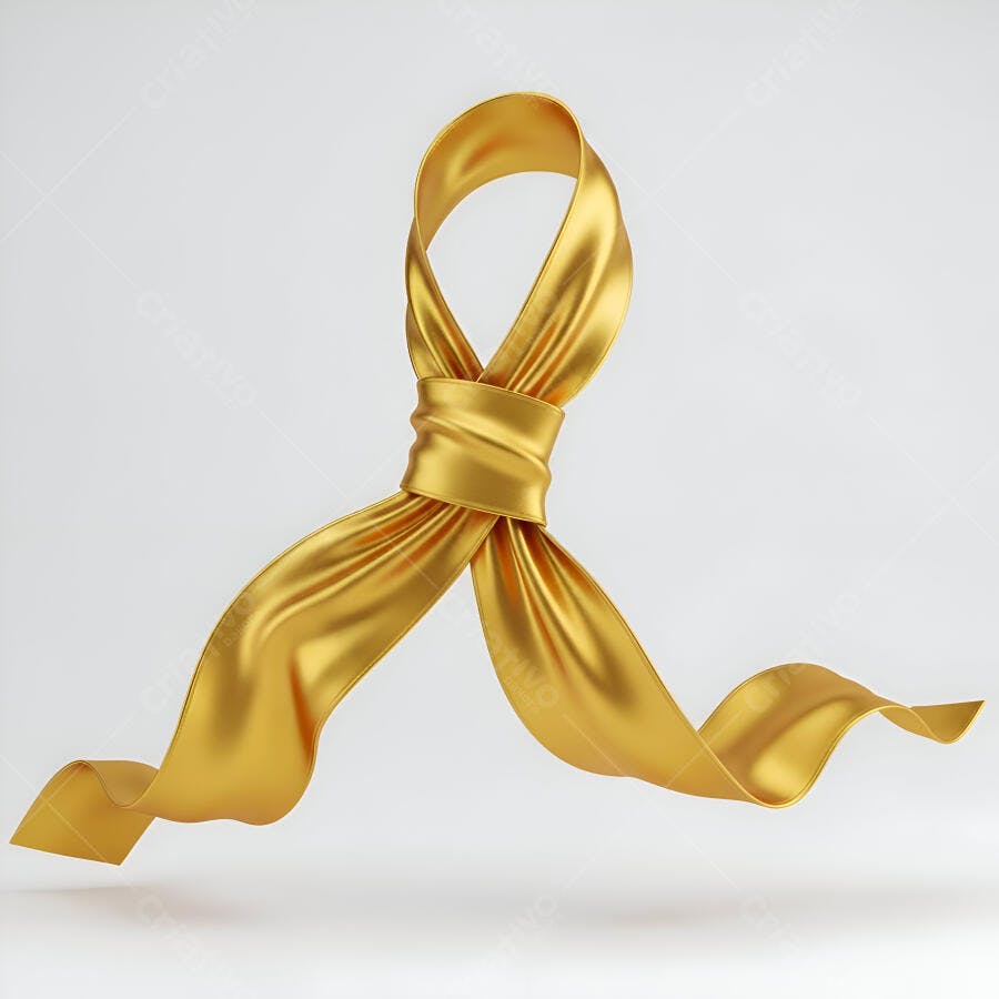 Laço dourado símbolo de conscientização em fundo branco 3D