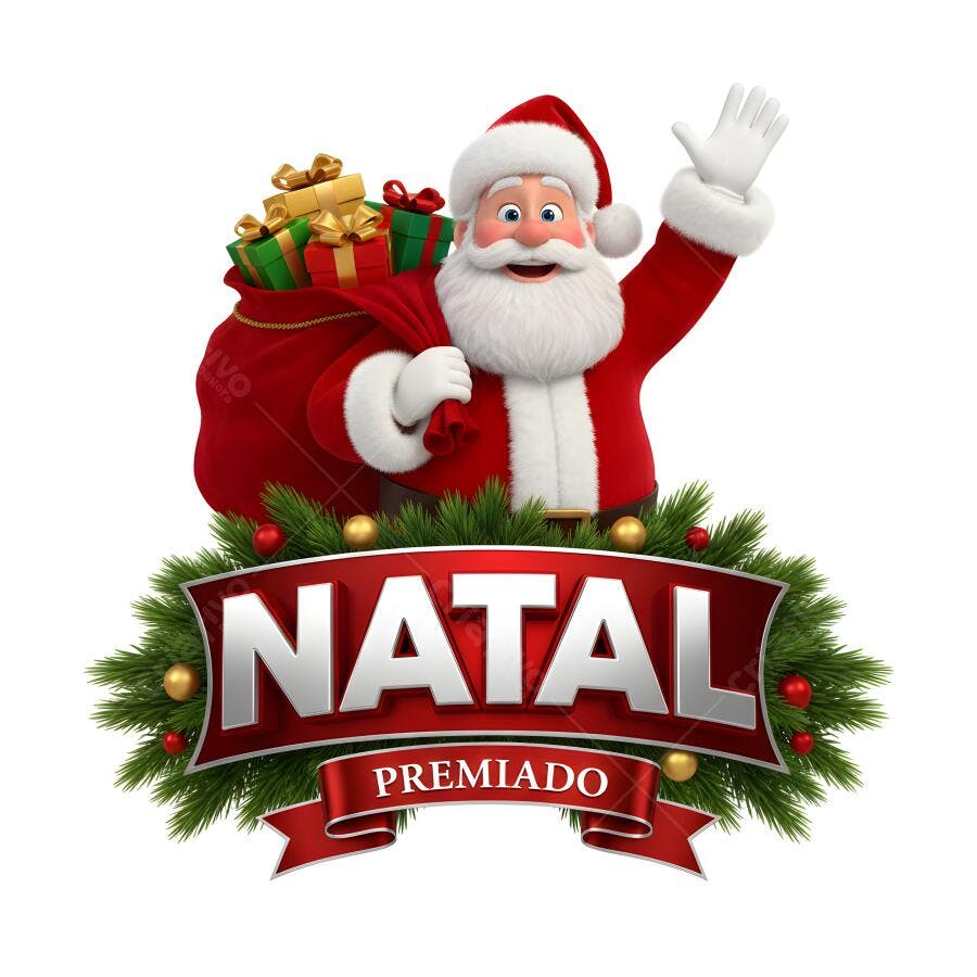 Papai Noel 3D animado com saco de presentes e enfeites de Natal Premiado