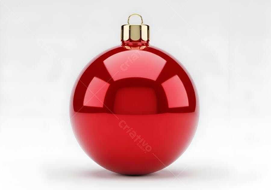 Enfeite de Natal vermelho brilhante com detalhes dourados em fundo branco festivo
