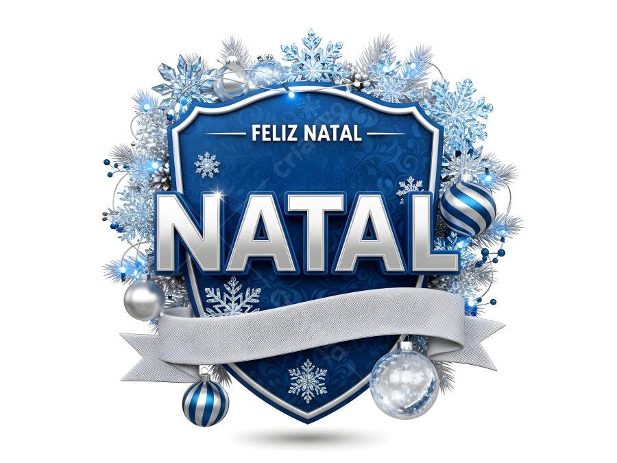 Decoração de Natal azul e prateado com flocos de neve e enfeites festivos