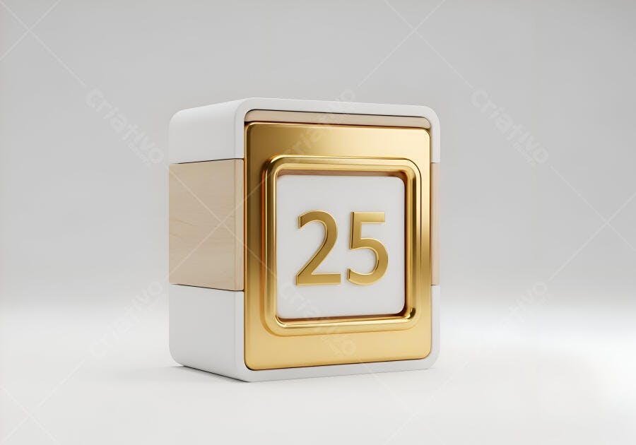 Bloco 3D dourado e branco com número 25 data importante celebração