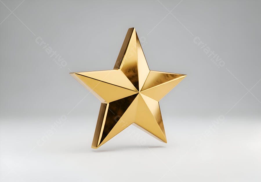 Estrela dourada 3D brilhante em fundo cinza claro e branco