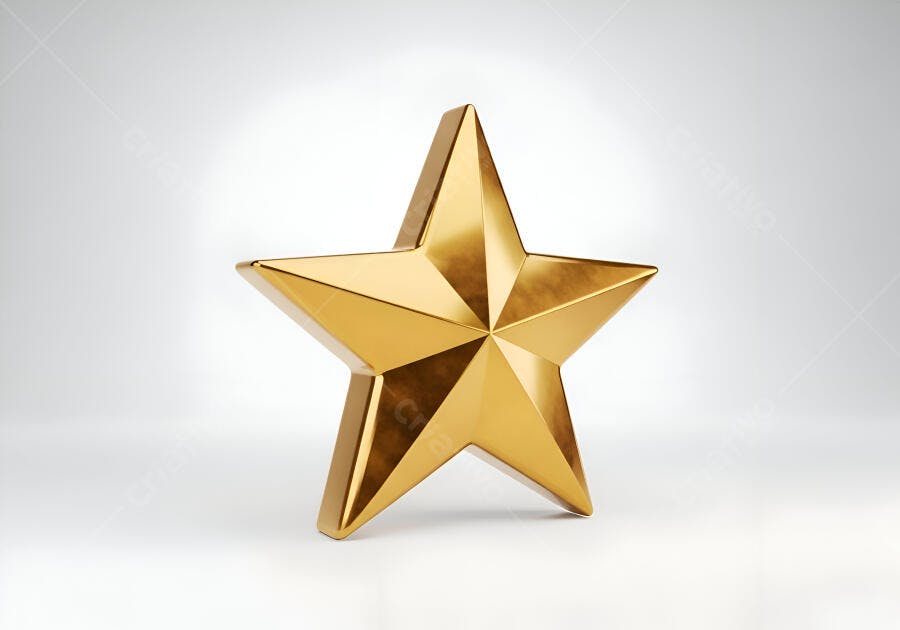 Estrela dourada 3D brilhante sobre fundo branco minimalista símbolo de sucesso