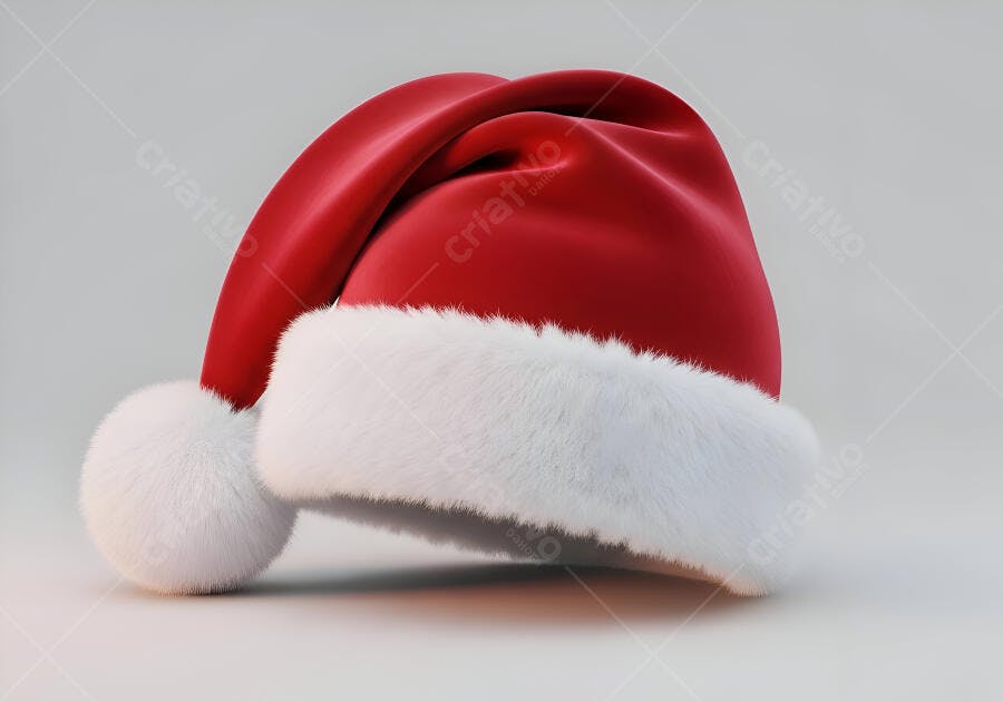 Gorro de Papai Noel vermelho e branco com pompom fofo em fundo claro