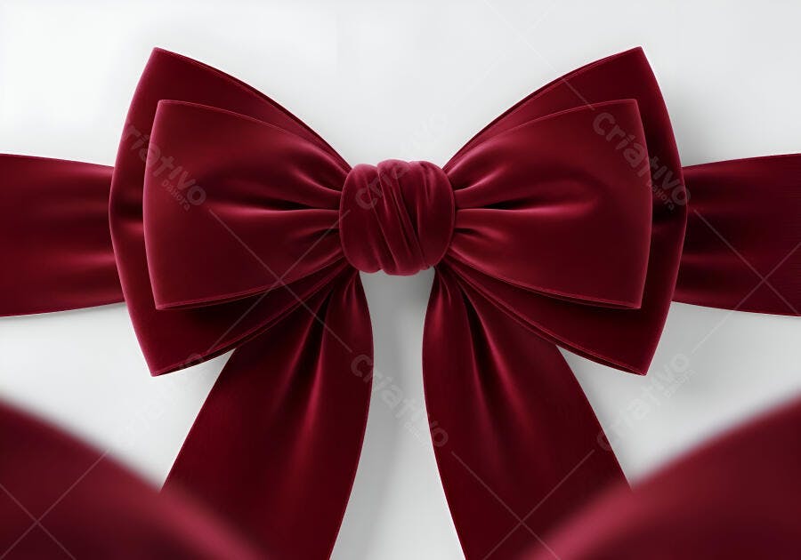 Laço de veludo bordô luxuoso em fundo branco para presente e celebração