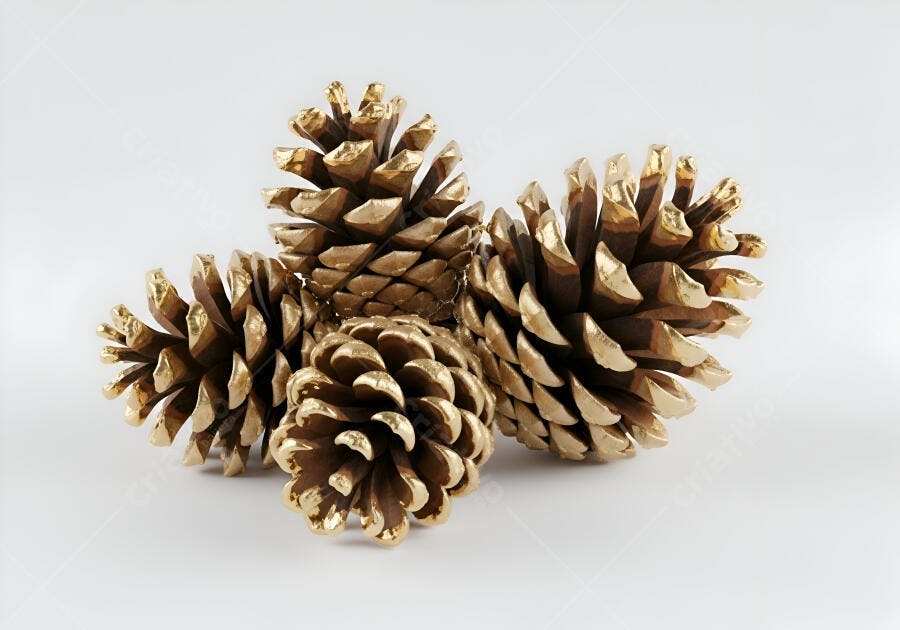 Quatro pinhas douradas para decoração de inverno e natal