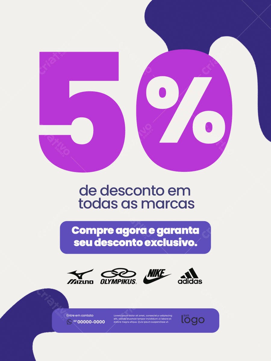 Flyer Promocional 50% Desconto Marcas PSD Editável