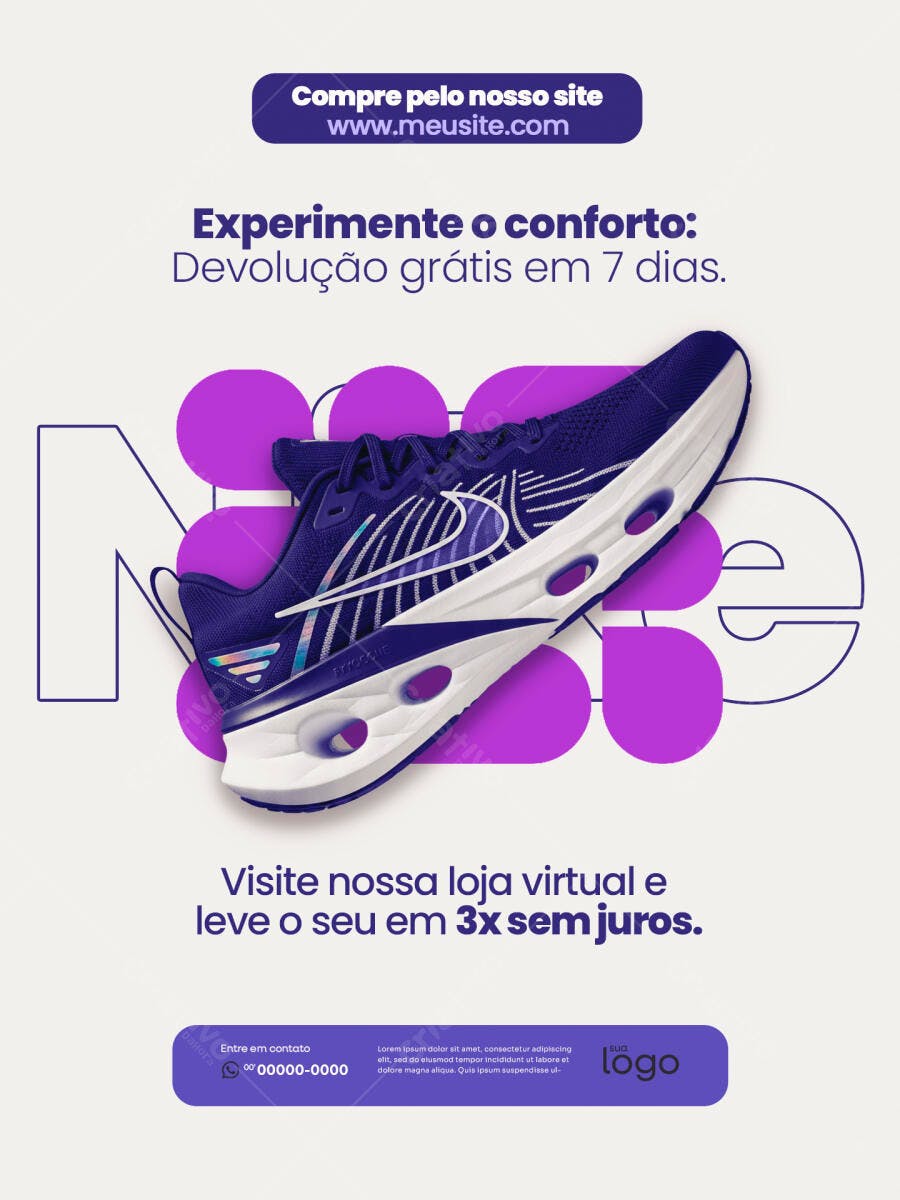 Flyer Promoção Tênis Esportivo Azul Marinho Conforto PSD Editável