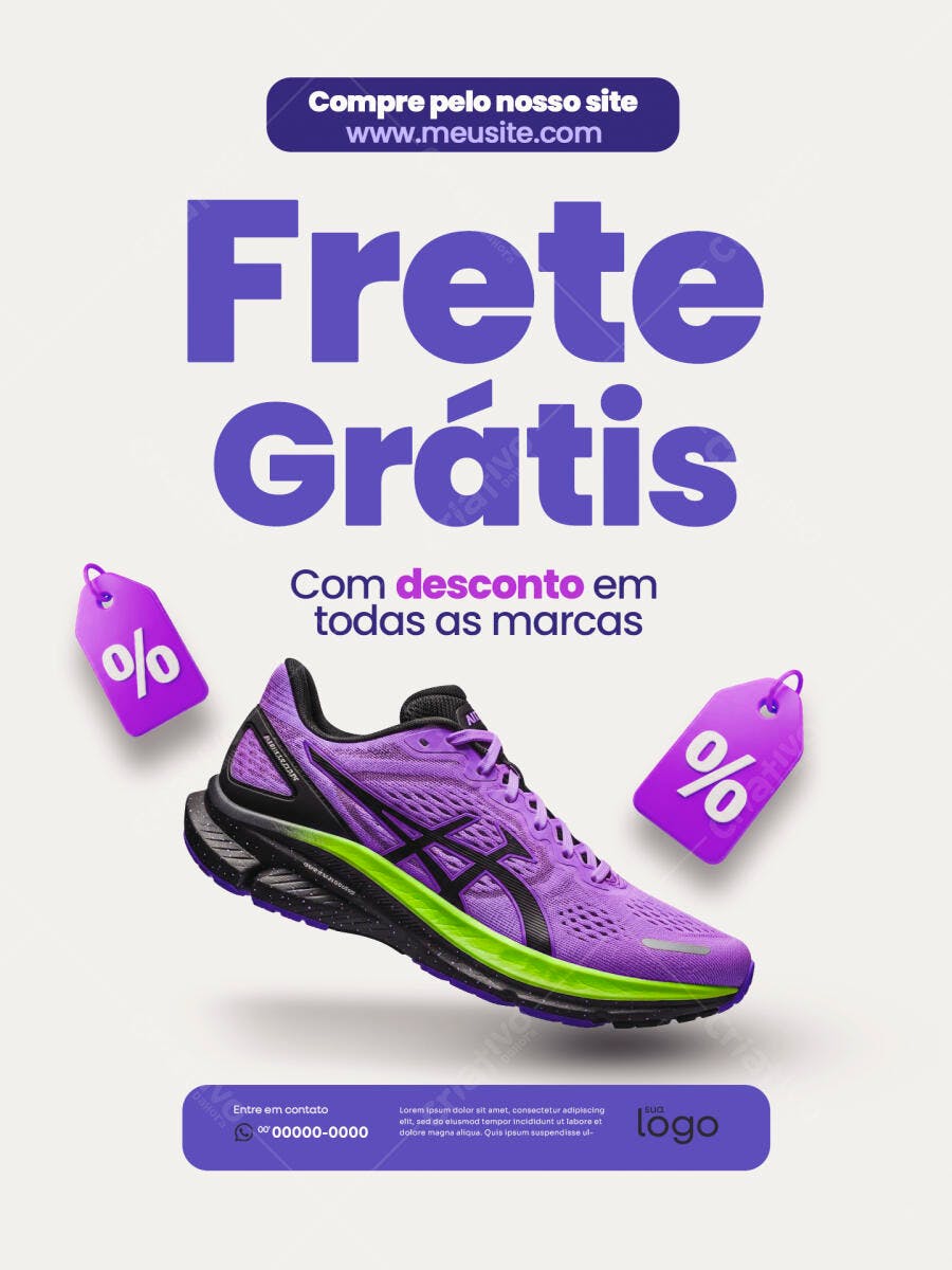Flyer Promoção Tênis Esportivo Frete Grátis PSD Editável