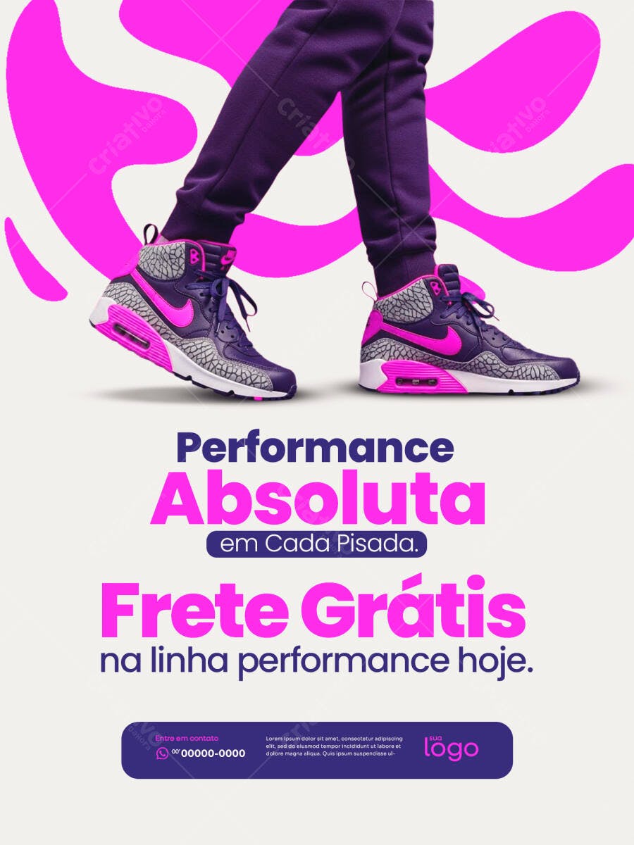 Flyer de Calçado Esportivo Performance Frete Grátis PSD Editável