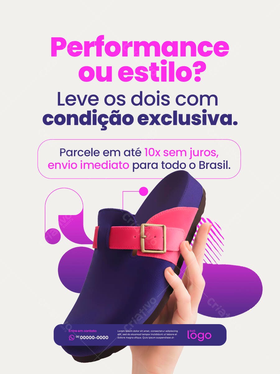 Post para Mídia Social Calçado Performance e Estilo PSD Editável