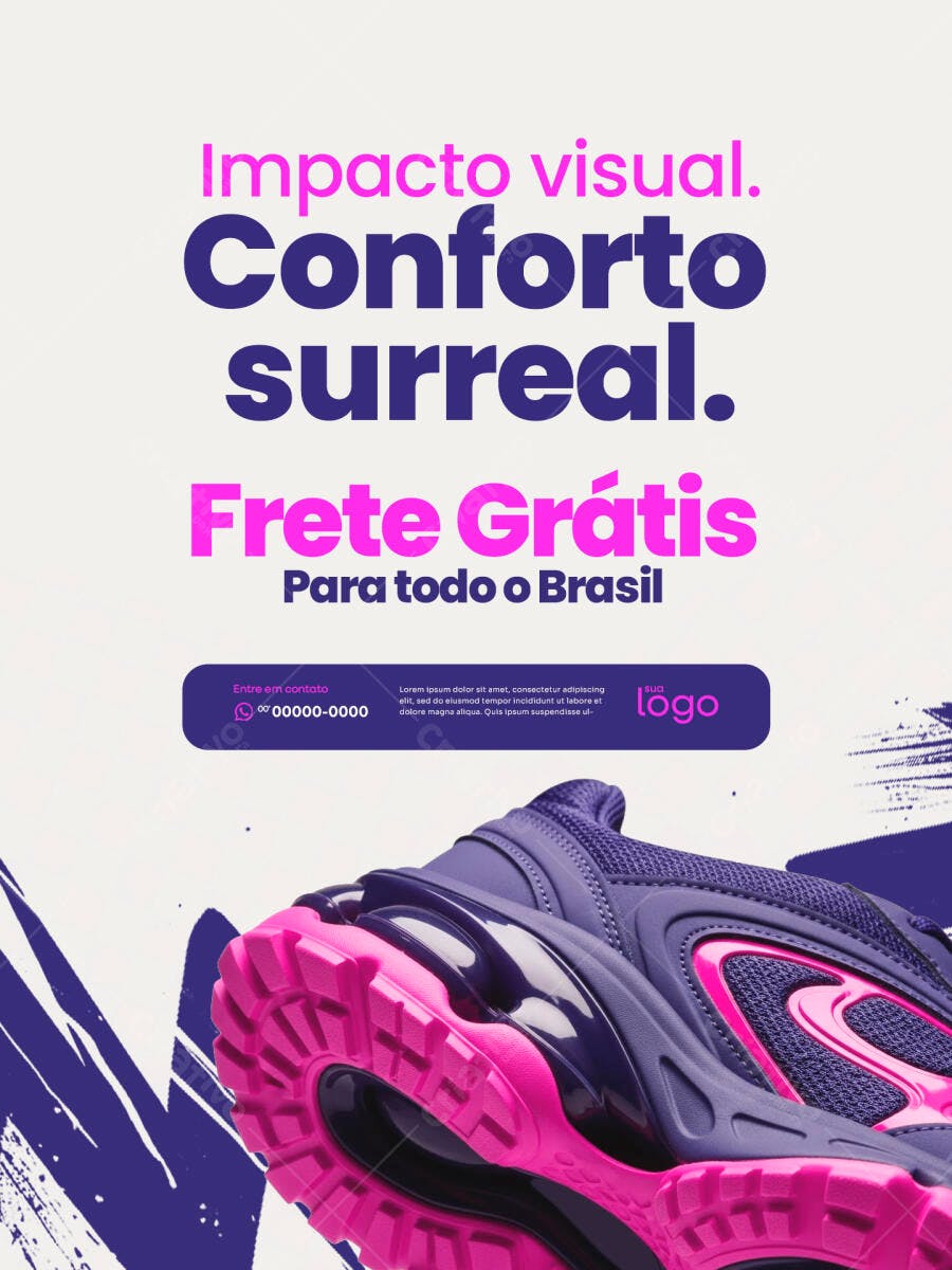 Flyer para Tênis Esportivo Conforto Surreal Frete Grátis PSD Editável