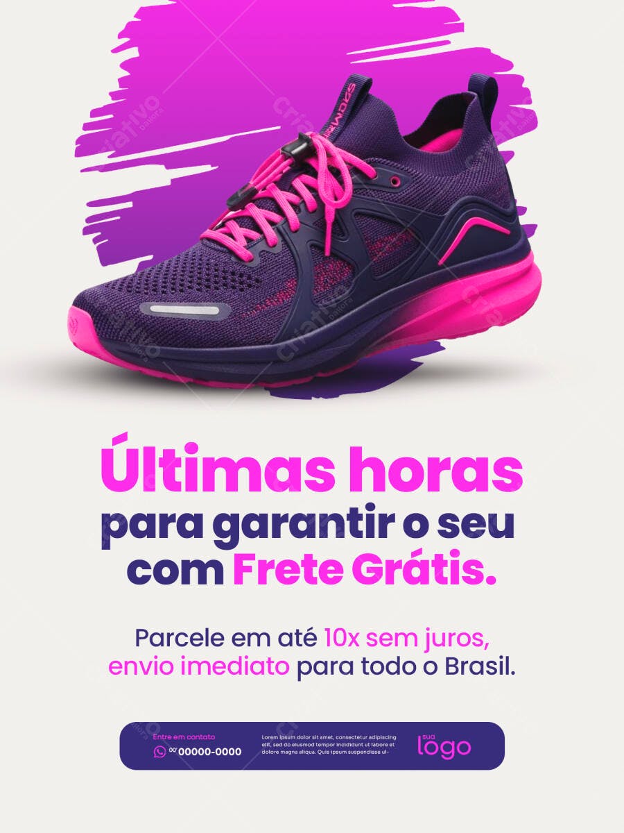 Flyer Oferta Tênis Esportivo Frete Grátis PSD Editável