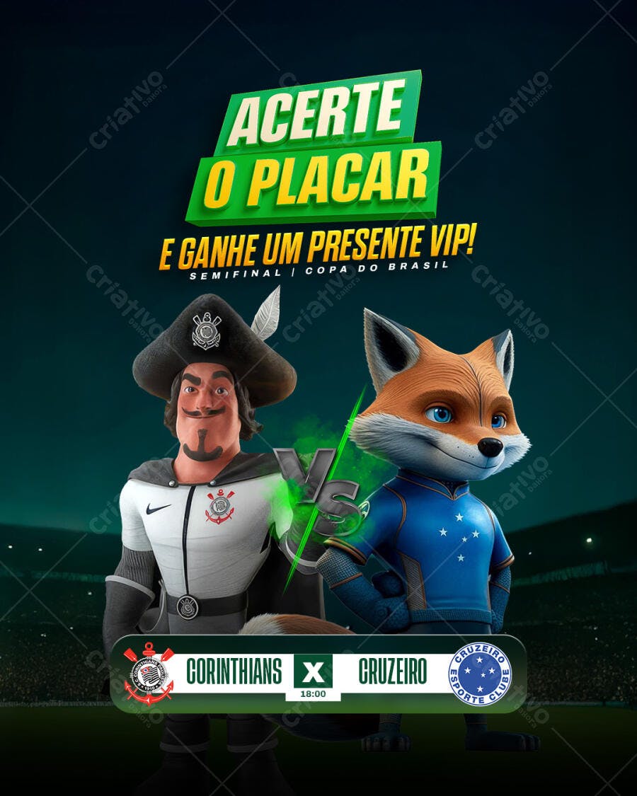 Flyer Aposta Futebol Corinthians Cruzeiro Semifinal Copa do Brasil PSD Editável