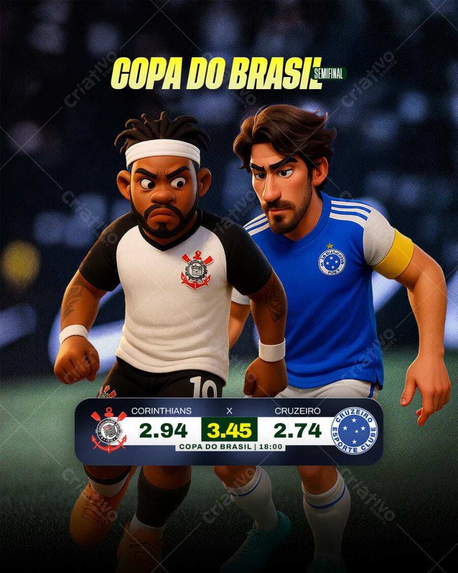 Flyer Apostas Futebol Corinthians x Cruzeiro Copa do Brasil PSD Editável