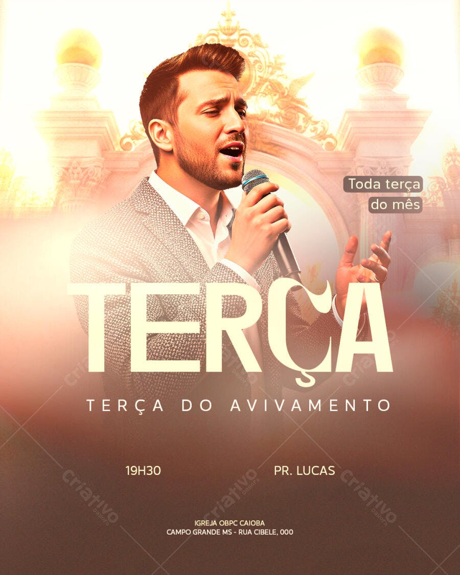Flyer Igreja Terça do Avivamento Pr. Lucas PSD Editável