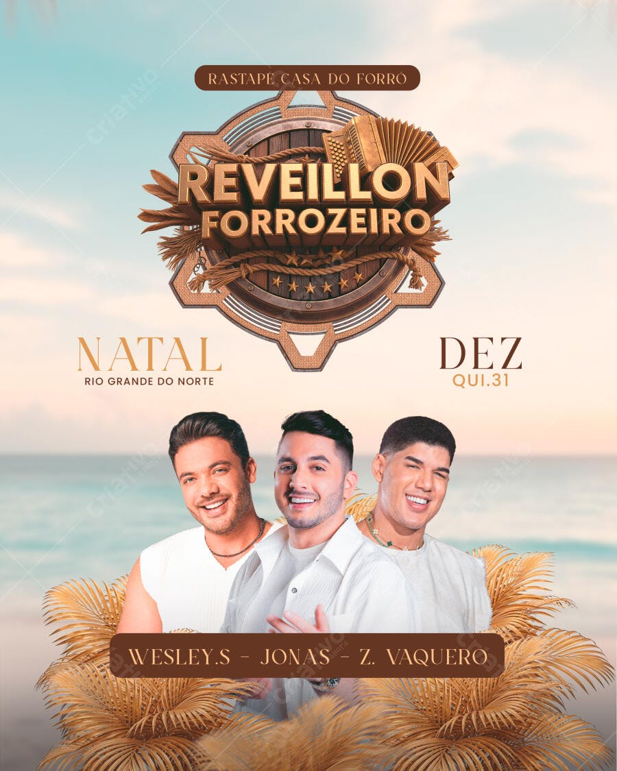 Flyer para Réveillon Forrozeiro Rastapé Casa do Forró PSD Editável