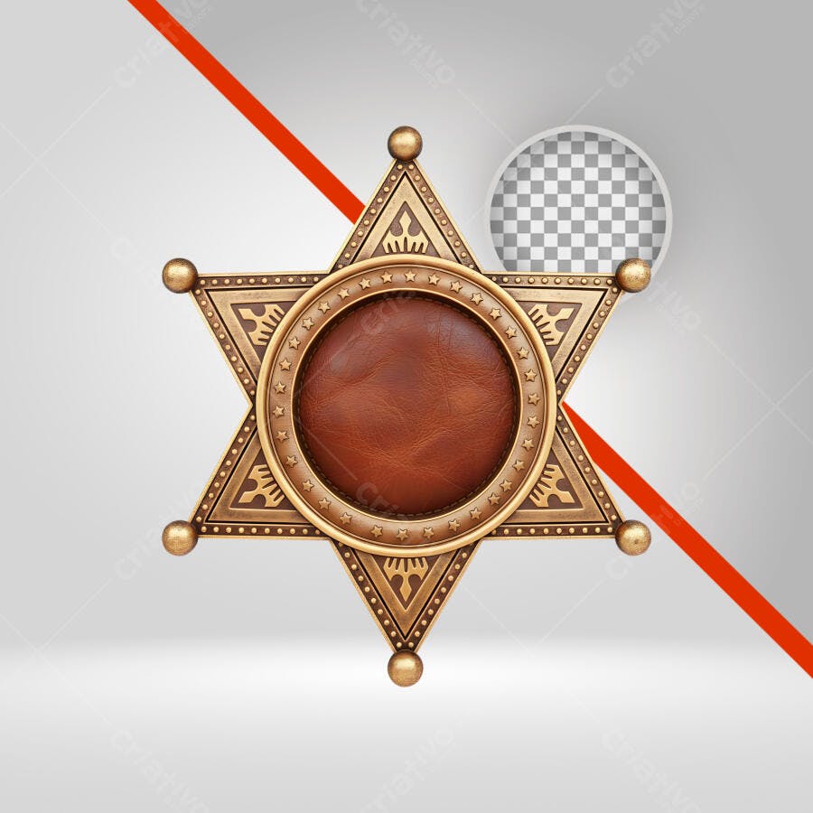 Distintivo de Xerife Estrela Dourada Couro Marrom Velho Oeste PNG com fundo transparente