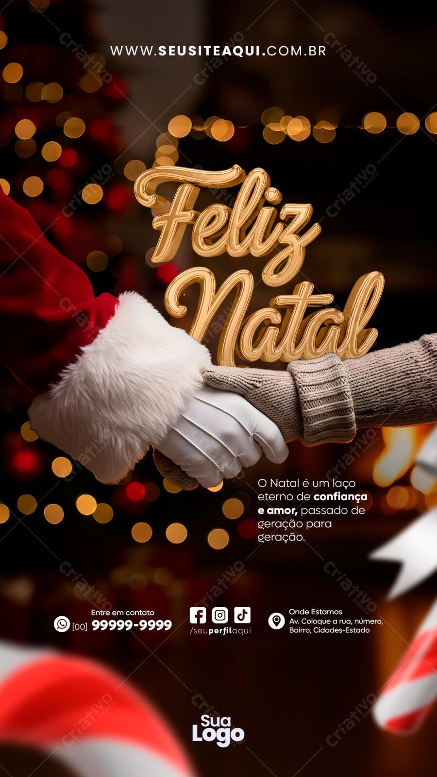 Card Natalino Feliz Natal Mãos Dadas PSD Editável