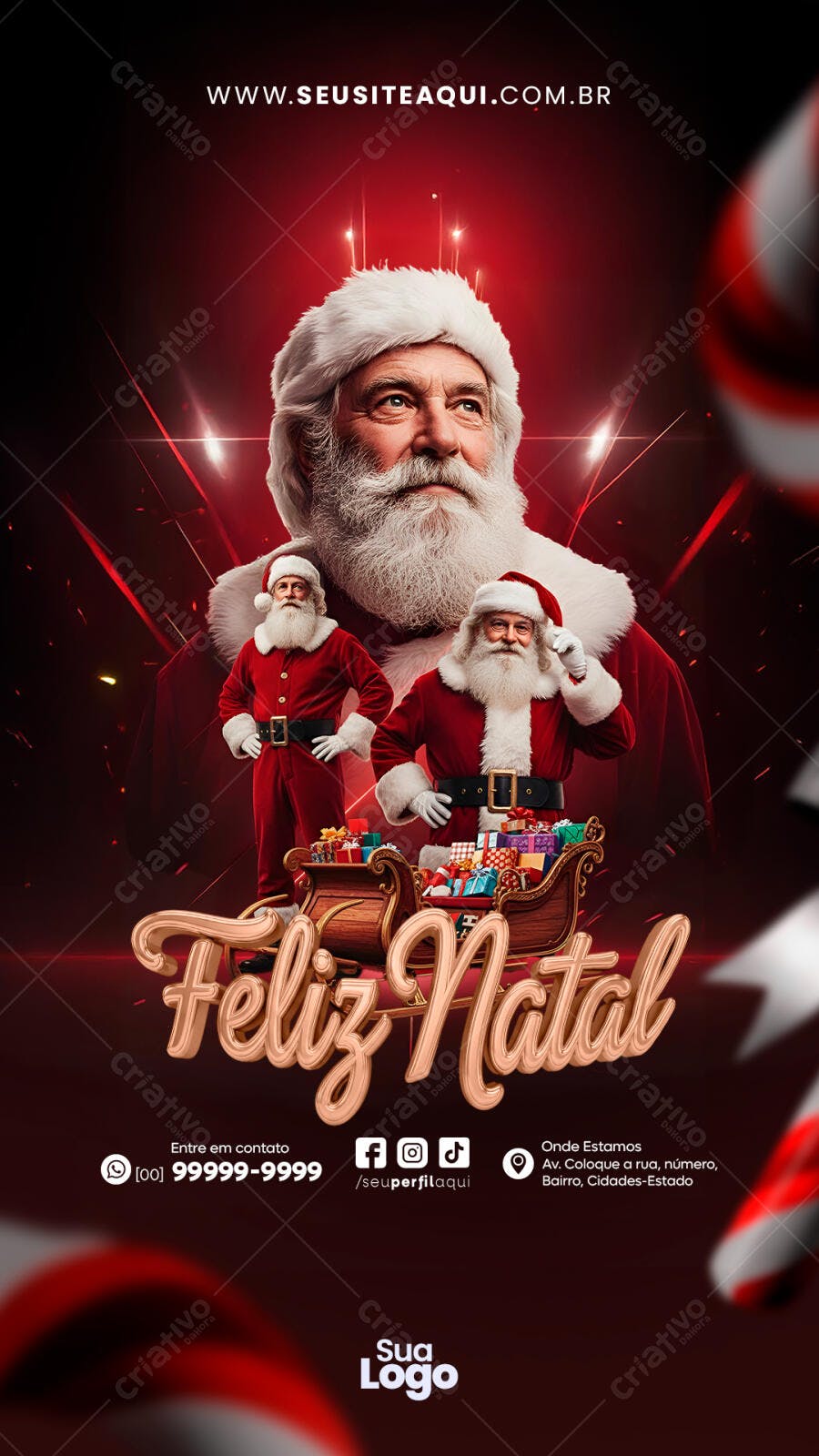 Flyer Natalino com Papai Noel e Trenó PSD Editável