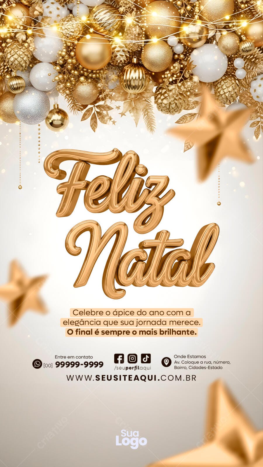Card Digital Feliz Natal Elegante Dourado PSD Editável