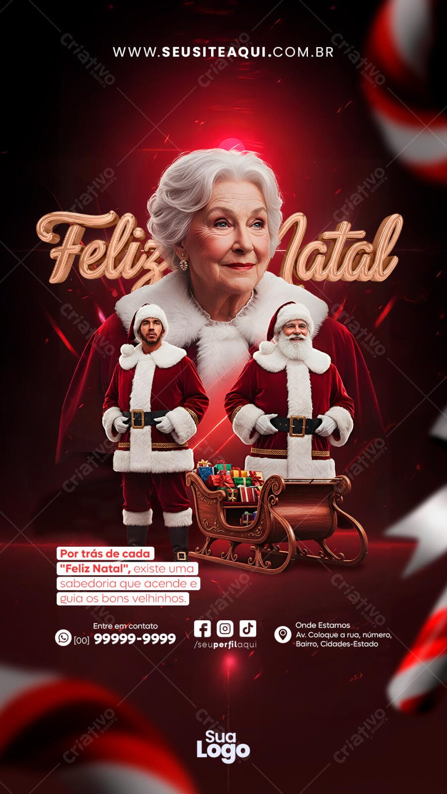 Post para Redes Sociais Feliz Natal Vovó Papai Noel em Trenó PSD Editável