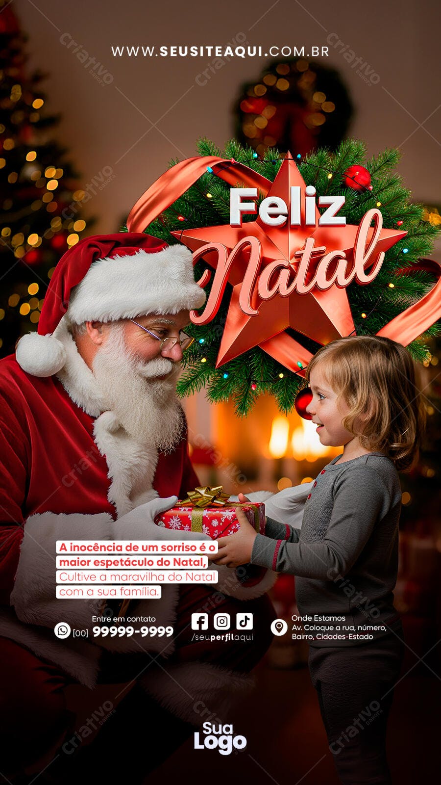 Post para Redes Sociais Feliz Natal com Papai Noel PSD Editável